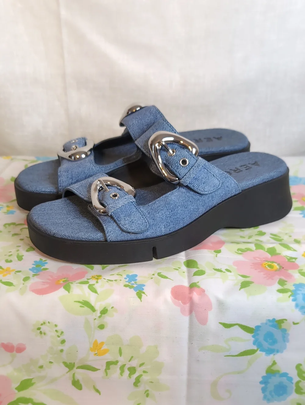 Aerosoles Faith Round Toe Flatform Denim Sandals womens 8